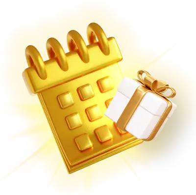 A golden calendar icon with a wrapped gift, symbolizing daily tasks and rewards, representing the KuyaPlay free bonus for completing assigned missions.