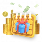 A 3D calendar icon with a blue gift box, surrounded by gold coins and floating cash, symbolizing daily rewards and KuyaPlay free bonus opportunities for completing missions.
