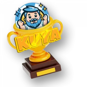 A golden trophy with the "Kuya" logo and a cheerful mascot, symbolizing victory and achievement. Kuyaplay's Kuya Cup offers exciting competitions where players can win big rewards and showcase their skills.
