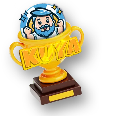 A golden trophy with the "Kuya" logo and a cheerful mascot, symbolizing victory and achievement. Kuyaplay's Kuya Cup offers exciting competitions where players can win big rewards and showcase their skills.