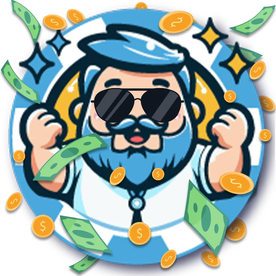 A stylized KuyaPlay mascot wearing sunglasses, surrounded by floating money and coins, symbolizing exciting rewards and the KuyaPlay free bonus opportunities.