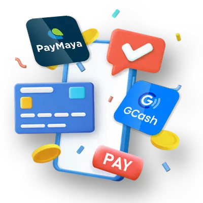 A digital payment concept featuring a smartphone with floating payment icons, including PayMaya and GCash, along with a credit card and checkmark symbol. Kuyaplay supports multiple transaction methods, ensuring fast and secure deposits and withdrawals.