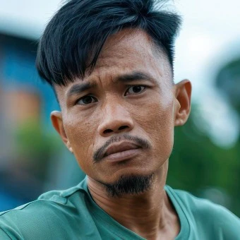 A serious-looking man in a green shirt gazing ahead with intensity, reflecting determination and focus while engaging with KuyaPlay free bonus.