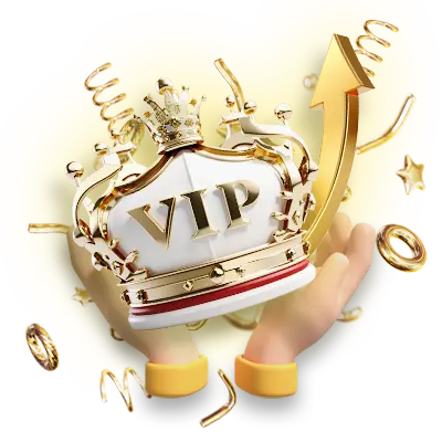 A luxurious golden VIP crown held by animated hands, surrounded by coins, sparkles, and an upward-pointing arrow, symbolizing exclusive benefits and high-tier status in a legit online casino environment.