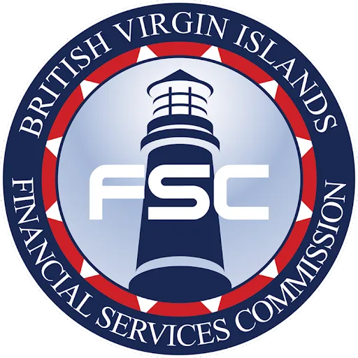 The official seal of the British Virgin Islands Financial Services Commission (FSC) featuring a lighthouse in the center, surrounded by stars and text, representing financial regulation and oversight for legit online casino licensing.