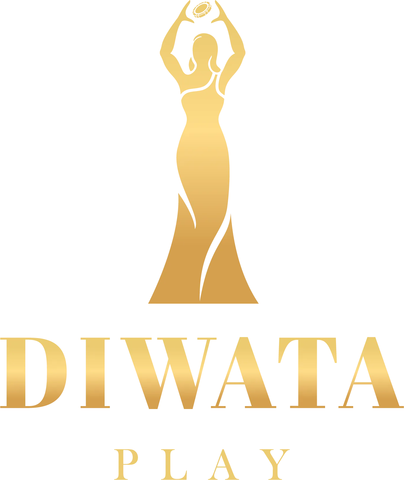 The DIWATA PLAY logo features a graceful golden female figure in a gown holding a crown overhead, paired with sophisticated gold text, representing prestige, elegance, and trust in a legit online casino platform.
