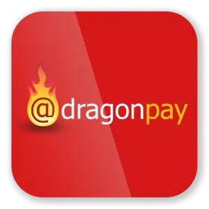 The Dragonpay logo featuring a flame symbol and email-style "@" sign in yellow and orange, placed on a red square with rounded corners, representing a trusted online payment gateway for legit online casino transactions.