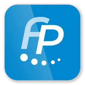 The FastPay logo with stylized white letters "FP" and a dotted trail, displayed on a blue square with rounded corners, representing fast and reliable payment processing for legit online casino operations.