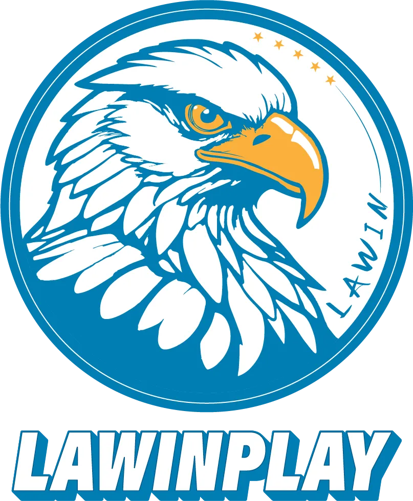 The LAWINPLAY logo features a detailed blue and white eagle head with a golden beak, encircled by a badge with stars and bold branding, symbolizing power, precision, and legitimacy in the online casino industry.