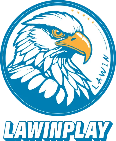 The LawinPlay logo featuring a fierce blue and white eagle head inside a circular badge with stars, and the brand name displayed below, symbolizing power, vigilance, and trust in a legit online casino platform.