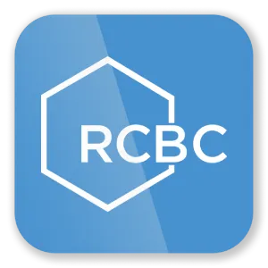 The RCBC logo displayed inside a white hexagon on a light blue square with rounded corners, representing a reputable banking partner for legit online casino transactions.