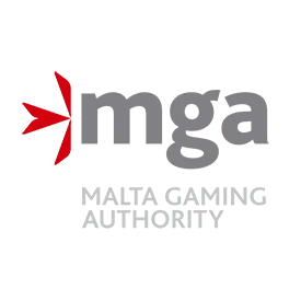 The Malta Gaming Authority (MGA) logo featuring bold gray text and a red abstract emblem, shown on a transparent background, representing the regulatory body that ensures legit online casino standards.